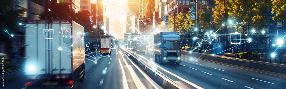 Dynamic Freight Movement Trucking Under Digital Trade Skies Transportation blurred light background
