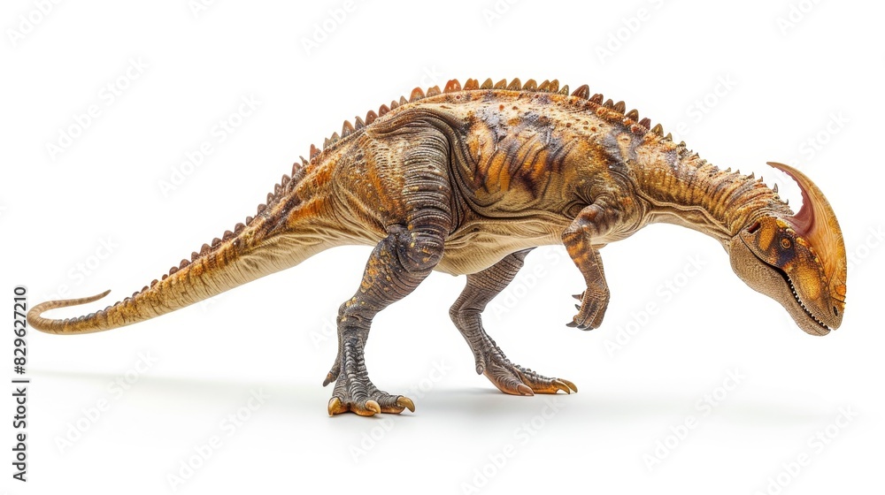 Fototapeta premium Majestic Parasaurolophus Sculpture with Exquisite Details on White Background