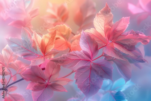Illustration of  colorful pastel design of leaves, high quality, high resolution © Linh