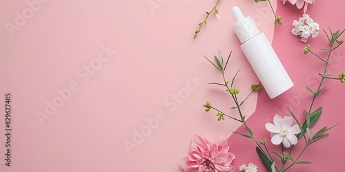 cosmetology, face care product, minimalism, photo of stock, place of the text pink color, mockup template