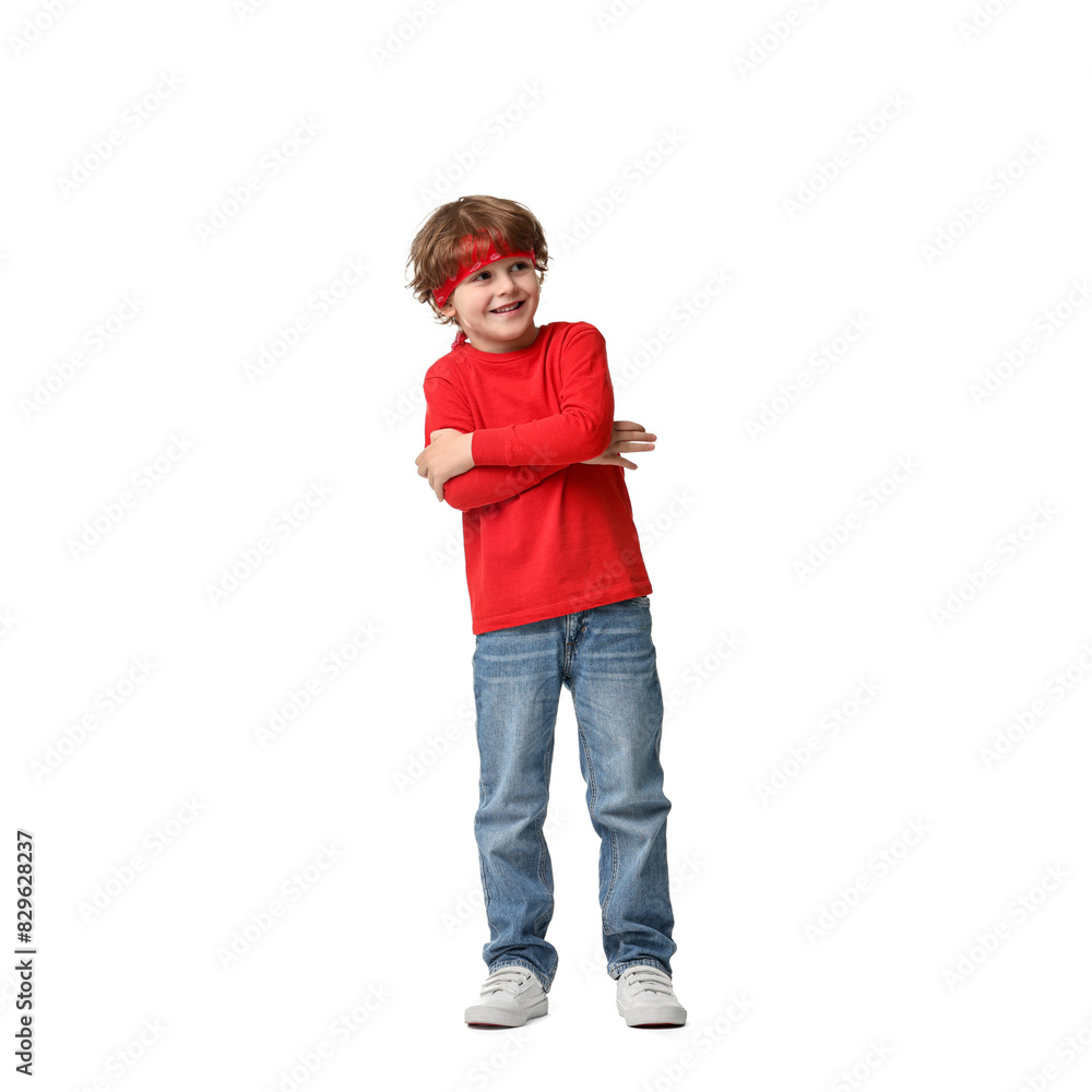 Happy little boy dancing on white background Happy little boy dancing on white background