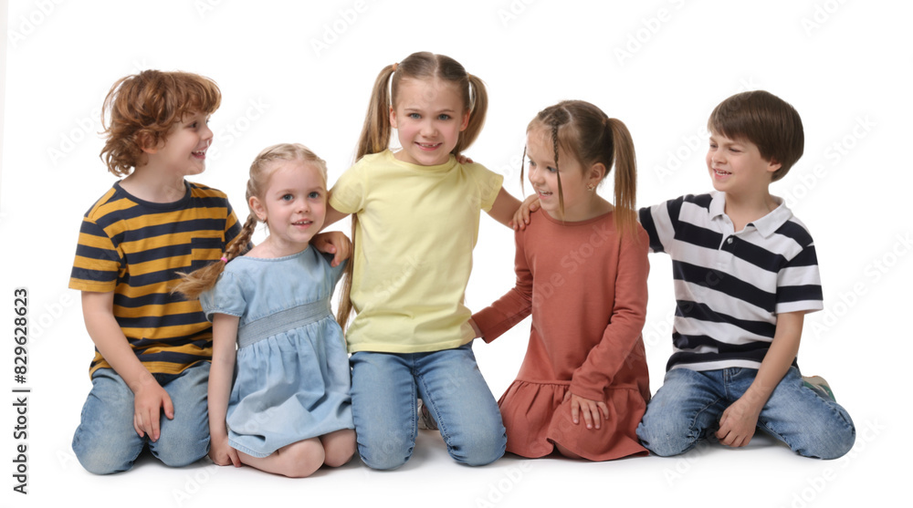 Group of cute children on white background