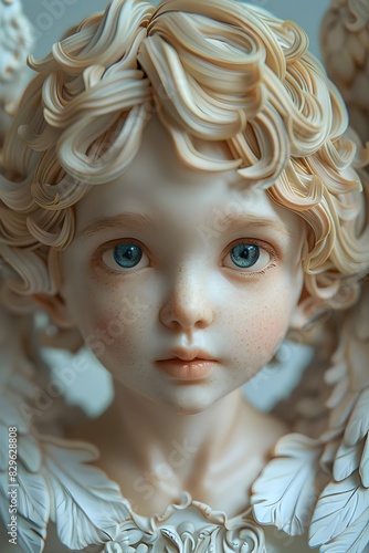 Angelic Cherub:Newborn Celestial Spirit with Rosy Cheeks,Wispy Curls,and Vivid Blue Eyes