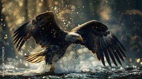 Eagle flying flush with water  photo