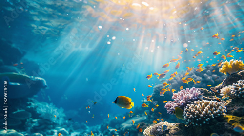 .fish underwater coral reefs sunbeam down from above summer vacation travel celebration  photo