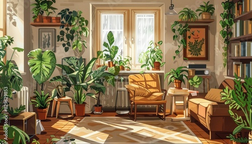 Houseplant collection in cozy interior