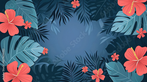 Tropical Leaves and Flowers Frame  Dark Background Design AI generated