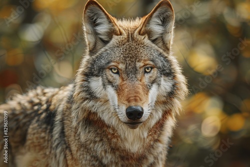 Digital artwork of the image of a gray wolf standing close looked at