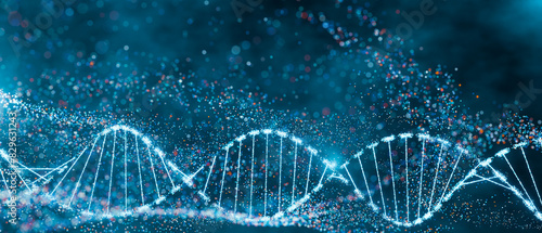 Tableau sur toile DNA double helix with sparkling nodes in a dynamic blue environment