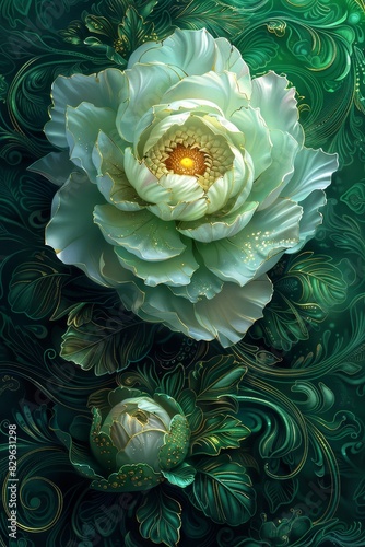 White Flower on Green Background