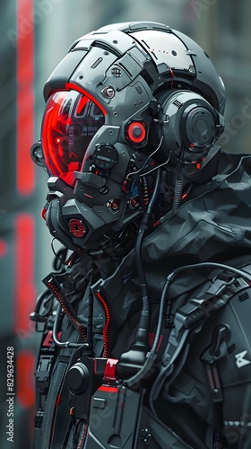 Cybernetically Enhanced Supersoldier in Neon-Drenched Megacity with Advanced Weaponry and Targeting Systems photo