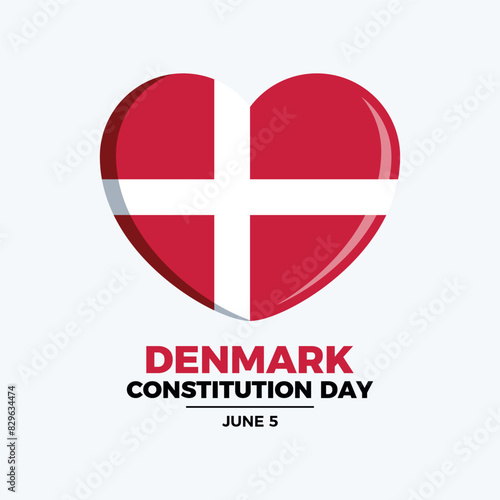 Denmark Constitution Day poster vector illustration. Flag of Denmark in heart shape icon vector. Template for background, banner, card. Danish flag symbol. June 5 every year. Important day