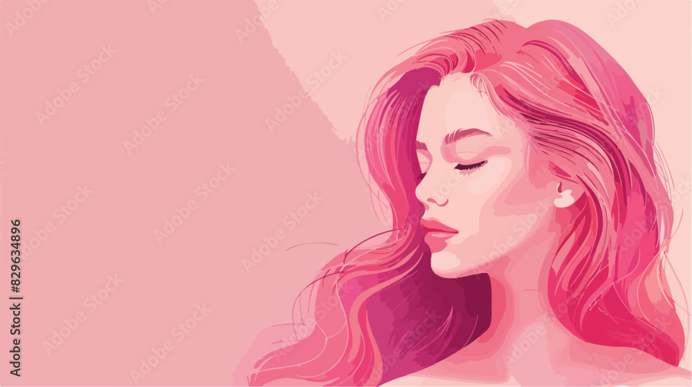Young woman with bright dyed hair on pale pink background
