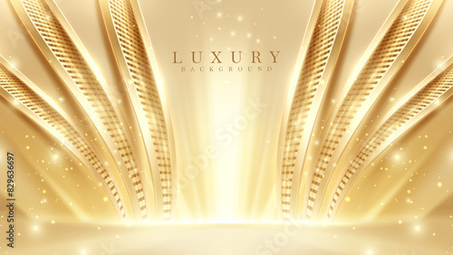 Golden Luxury Background with Radiant Lines and Sparkling Details, Perfect for High-End Events, Branding, and Elegant Invitations. Vector Illustration.