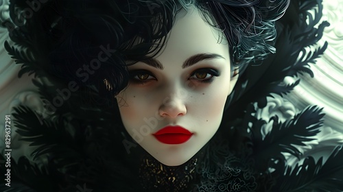 Enchanting Demonic Temptress - Mesmerizing Baroque-Inspired 3D Render with Sensual Raven-Haired Beauty
