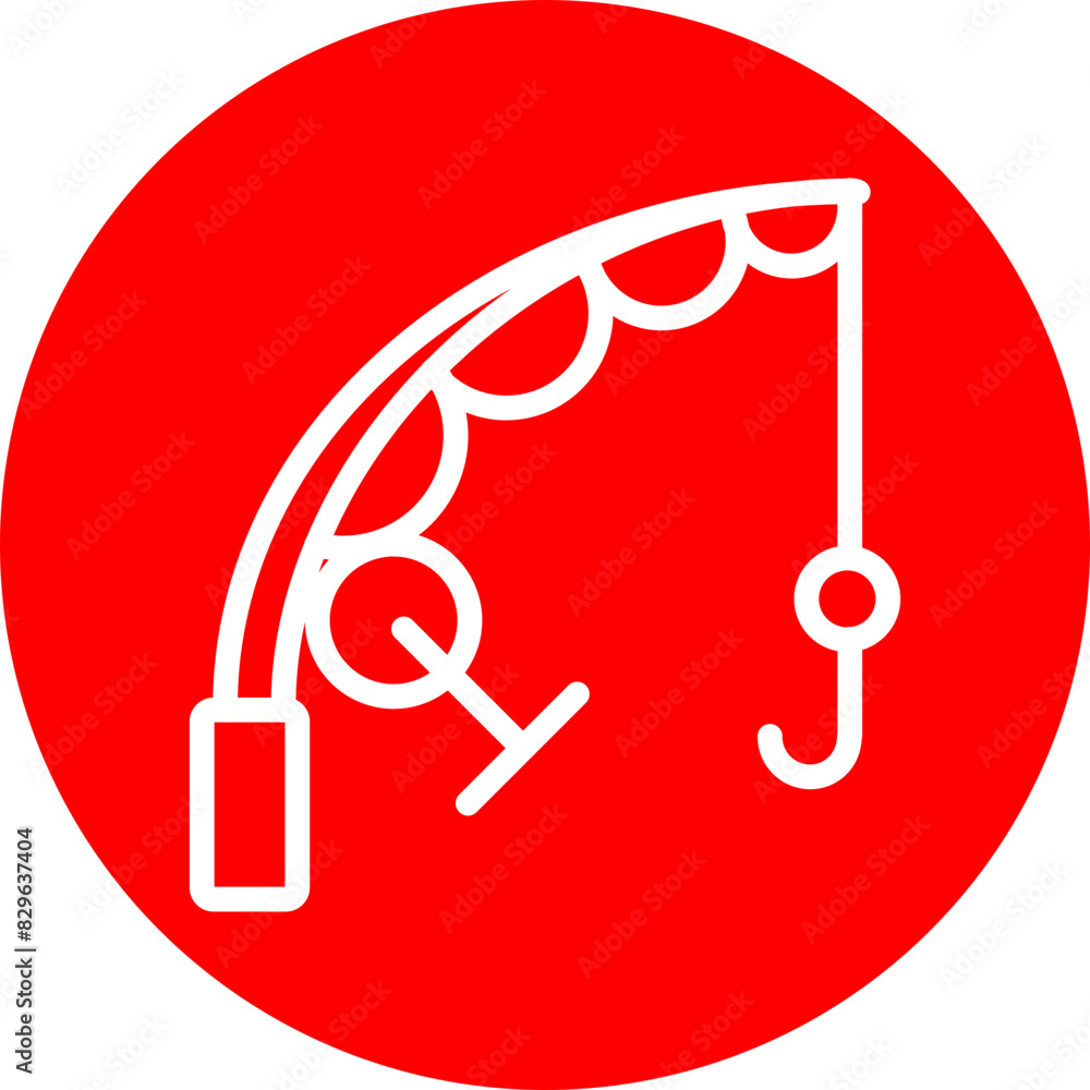 Fishing Rod Line White Circle Red Icon Design Fishing Rod Line White Circle Red Icon Design