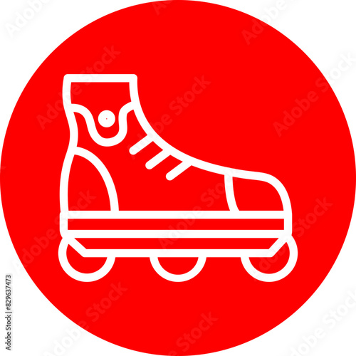 Rollerblades Line White Circle Red Icon Design