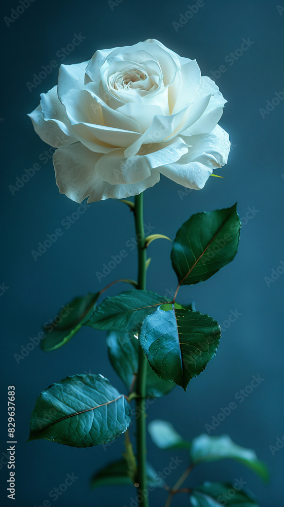 Obraz premium white rose, clean blue background