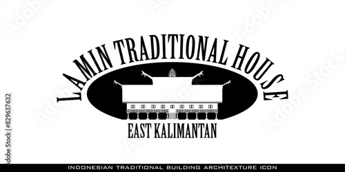 East Kalimantan Lamin Traditional House Icon, a series of Indonesian traditional house architectural icons photo