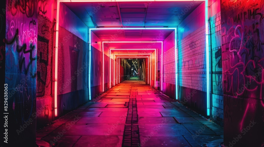 Neon lights creating vibrant glow in urban setting