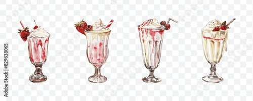 Milk shake watercolor transparent isolated vector