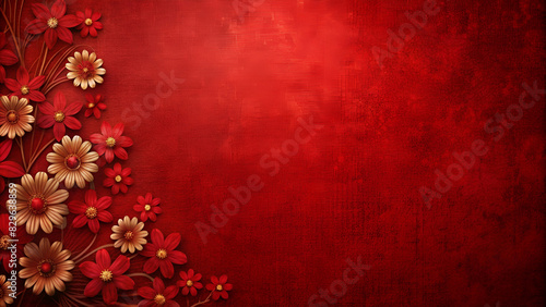 red background with flowers