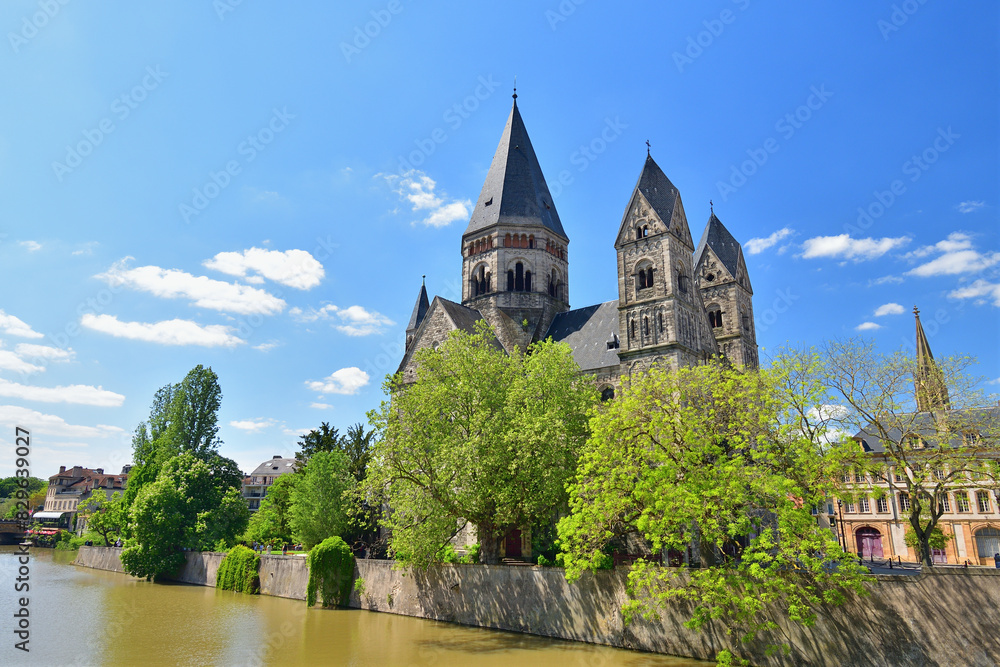 Metz, France. Temple Neuf (New Temple) as seen from the banks of the Moselle River. May 9, 2024. Metz, France. Temple Neuf (New Temple) as seen from the banks of the Moselle River. May 9, 2024.