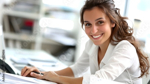 Cheerful Corporate Accounts Clerk Diligently Completing Financial Tasks on Computer