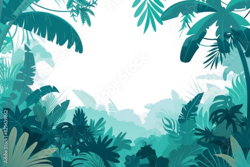 The background with a blank center has a tropical plant theme.