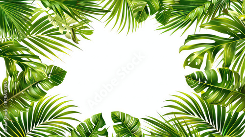 Tropical leaves frame with white background AI generated