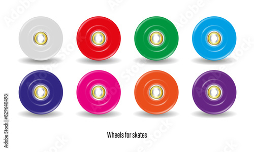 Wheels of diferent colours for skates, skateboards, scooters