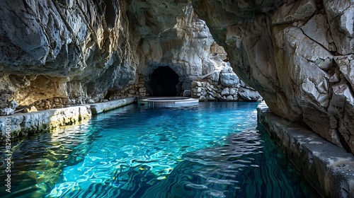 A pool with a hidden underwater cave  accessible through a narrow tunnel