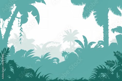 A tropical-themed background with silhouettes of tropical plants  and a blank center that can be used for text.