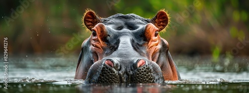 Large hippopotamus in the water. Selective focus.
