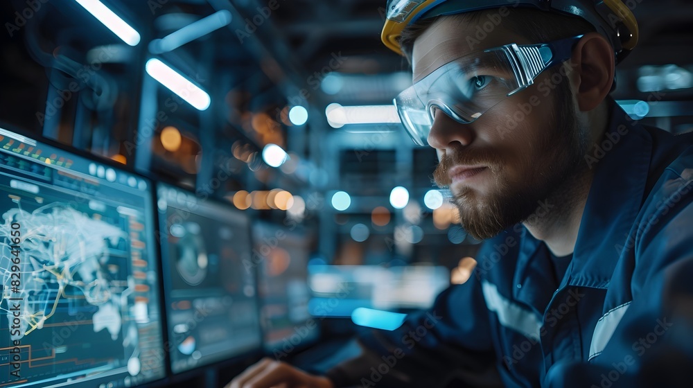 Chief Engineer Monitoring Industrial Control Systems in Modern Workplace Chief Engineer Monitoring Industrial Control Systems in Modern Workplace