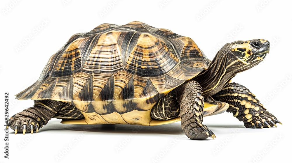 Fototapeta premium Hermann tortoise turtle d'hermann testudo hermanni isolated white background studio lighting profile view side view entire full whole