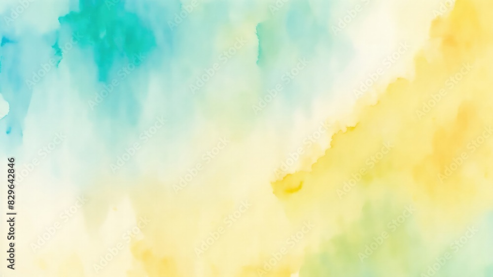 Colorful Blue green yellow beige and orange watercolor background of abstract with paint blotches and soft blurred texture