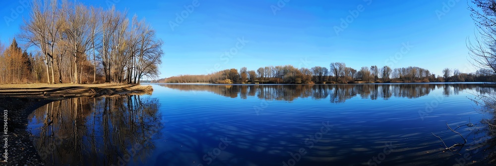 Fototapeta premium blue sky ,clean sky, coastline, panorama, aspect ratio 3:1, panoramic, mountain, snow