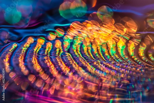 Close-up of a vivid multicolored circular design on a translucent surface, illuminated from below © Ilia Nesolenyi