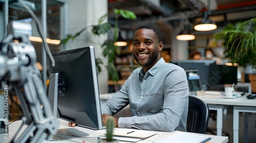 Confident Young Professional Working at His Desk in a Cozy Office Environment