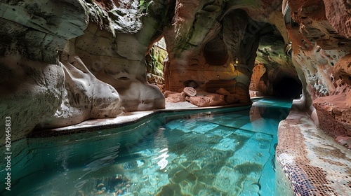 A pool with a hidden underwater cave, accessible through a narrow tunnel