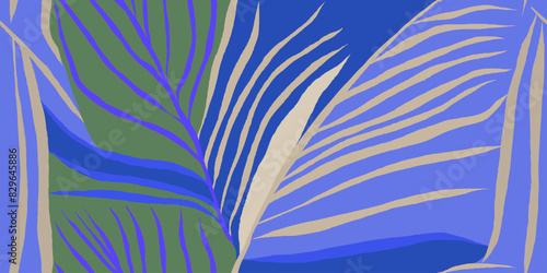 Hand drawn abstract leaves print. Beautiful botanical silhouette collage contemporary seamless pattern. 