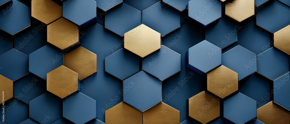 Harmonious blend of blue and gold hexagons representing seamless technology integration Harmonious blend of blue and gold hexagons representing seamless technology integration
