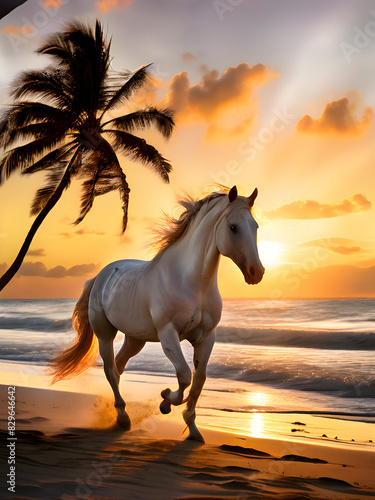 horses and beautiful sea coast views with panoramic views of clouds and sunlight