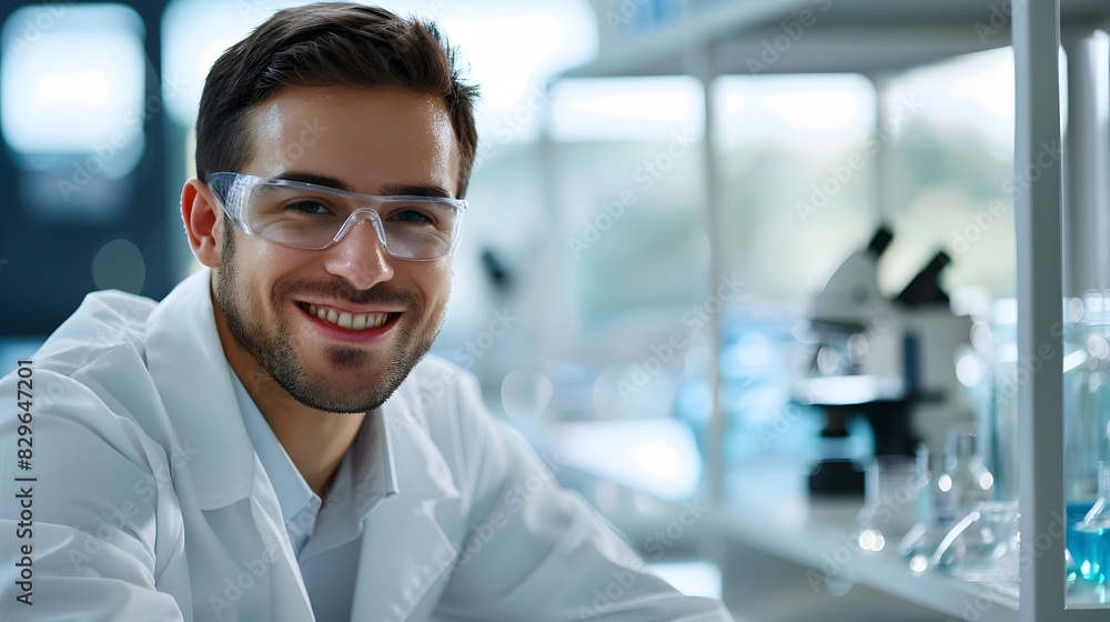 Enthusiastic Young Research Assistant Conducts Experiments in Modern Laboratory Setting Enthusiastic Young Research Assistant Conducts Experiments in Modern Laboratory Setting