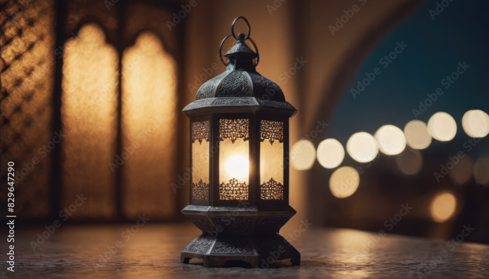 Ramadan Kareem, Lantern, Postcard: Illuminated lantern at dusk during Ramadan signifies tradition. Ramadan Kareem, Lantern, Postcard: Illuminated lantern at dusk during Ramadan signifies tradition.