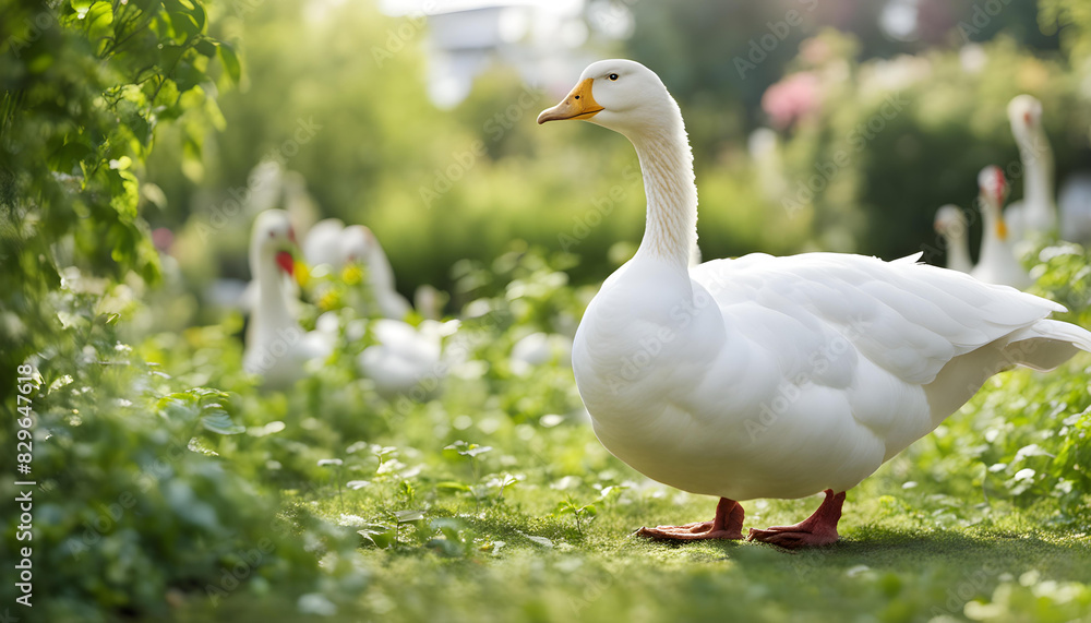 white goose on a green grass white goose on a green grass