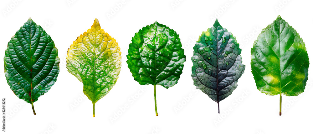 Set of 5 Realistic Mini Leaves with Unique Designs, Isolated on White Background Set of 5 Realistic Mini Leaves with Unique Designs, Isolated on White Background