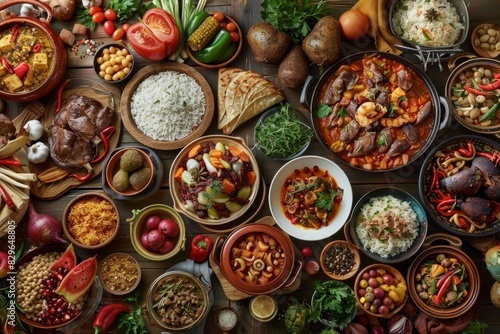 A table displaying a wide array of different types of food from various cultures and cuisines