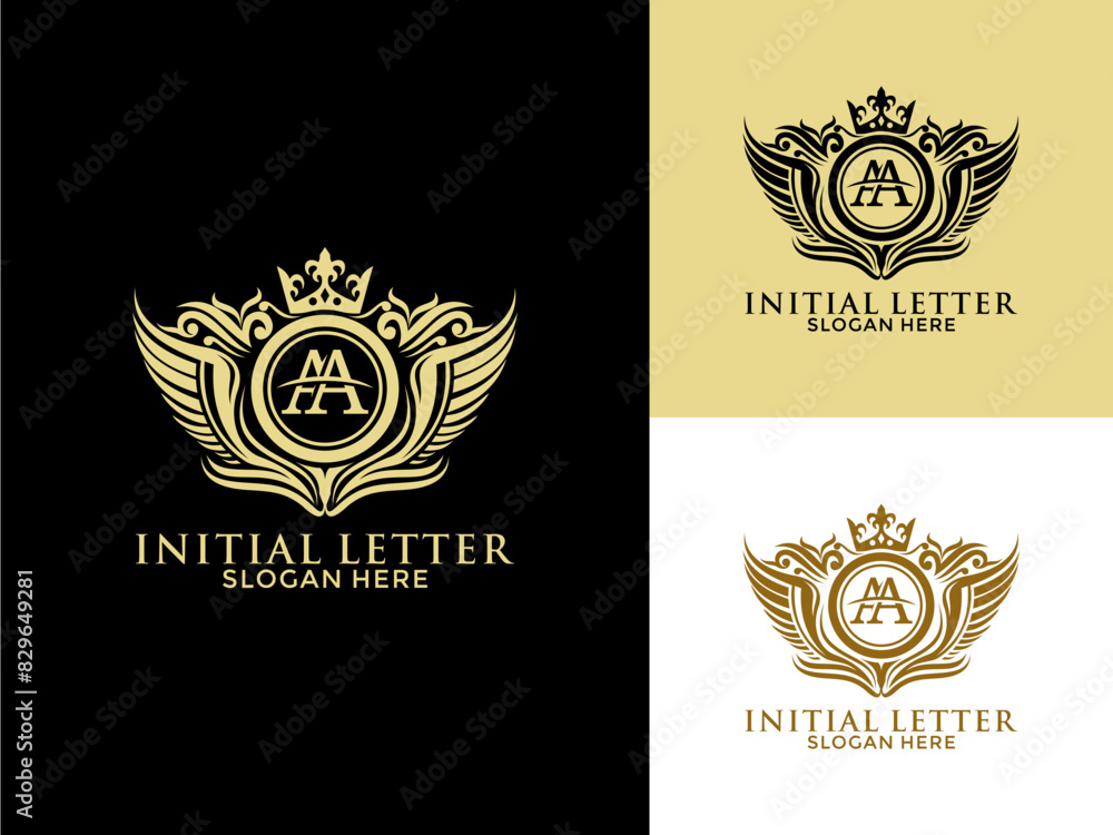 Luxury royal wing Letter AA Logo vector, Luxury wing crown emblem alphabets logo design template Luxury royal wing Letter AA Logo vector, Luxury wing crown emblem alphabets logo design template